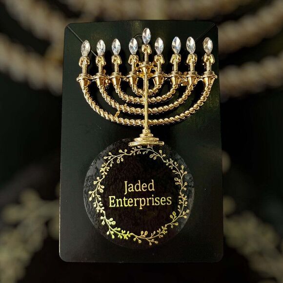 Sparkling Menorah Blue Rhinestone Brooch - Picture 3 of 8